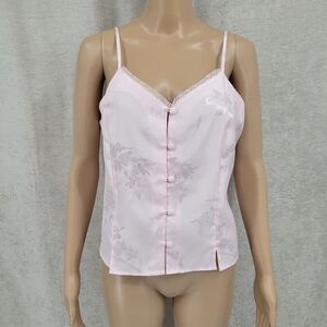 Valerie Stevens Y2K Light Pink Floral Jacquard Satin Cami Feminine Coquettegirl